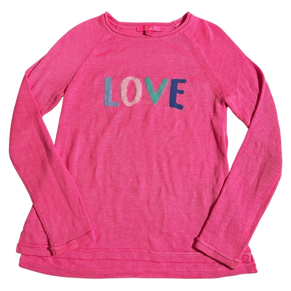 Lilly Pulitzer Danette LOVE Intarsia Lightweight Boho Beachy Sweater Hot Pink